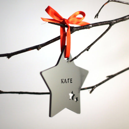 Personalised Custom Silver Christmas Tree Star Bauble Festive Decoration Ornament Decorations Best Balls Personalise Name Xmas .o. - DirectlyPersonalised