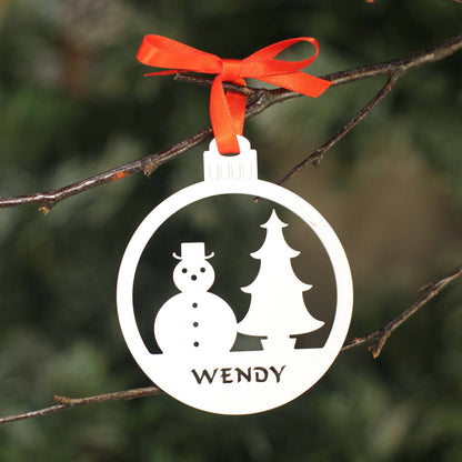Personalised Custom White Snowman Christmas Tree Bauble Festive Decoration Ornament Decorations Best Personalise Name Handmade Xmas .o. - DirectlyPersonalised