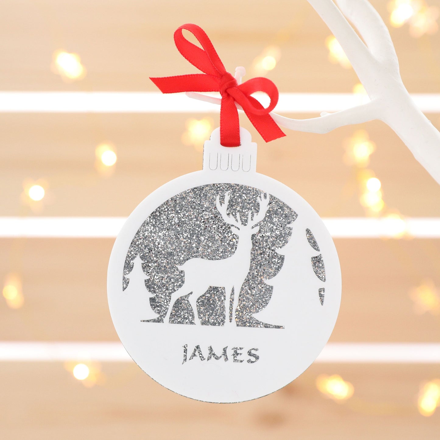 Personalised Custom White Rudolph Reindeer Christmas Tree Bauble Festive Decoration Ornament Decorations Personalise Name Xmas .o. - DirectlyPersonalised