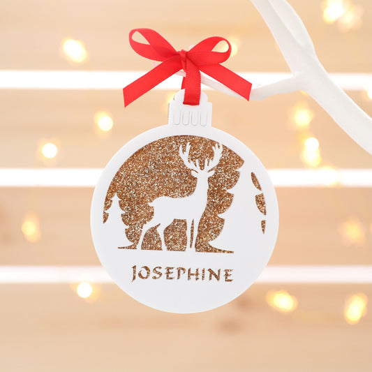 Personalised Custom White Rudolph Reindeer Christmas Tree Bauble Festive Decoration Ornament Decorations Personalise Name Xmas .o. - DirectlyPersonalised