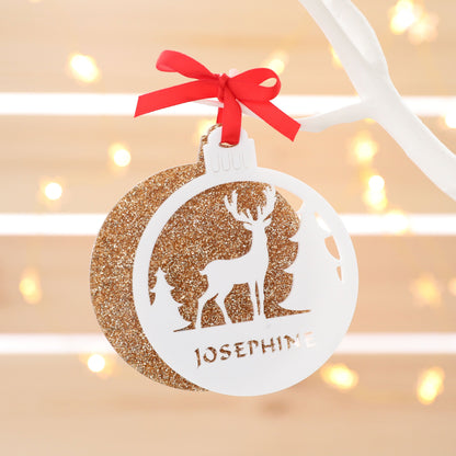 Personalised Custom White Rudolph Reindeer Christmas Tree Bauble Festive Decoration Ornament Decorations Personalise Name Xmas .o. - DirectlyPersonalised