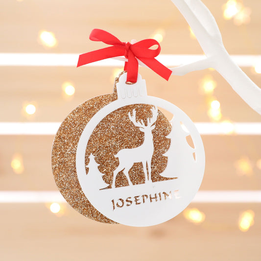 Personalised Custom White Rudolph Reindeer Christmas Tree Bauble Festive Decoration Ornament Decorations Personalise Name Xmas .o. - DirectlyPersonalised