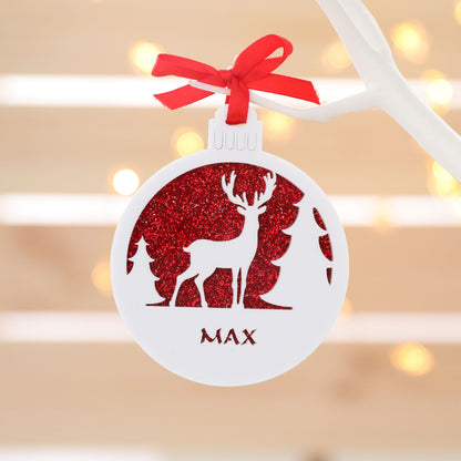 Personalised Custom White Rudolph Reindeer Christmas Tree Bauble Festive Decoration Ornament Decorations Personalise Name Xmas .o. - DirectlyPersonalised