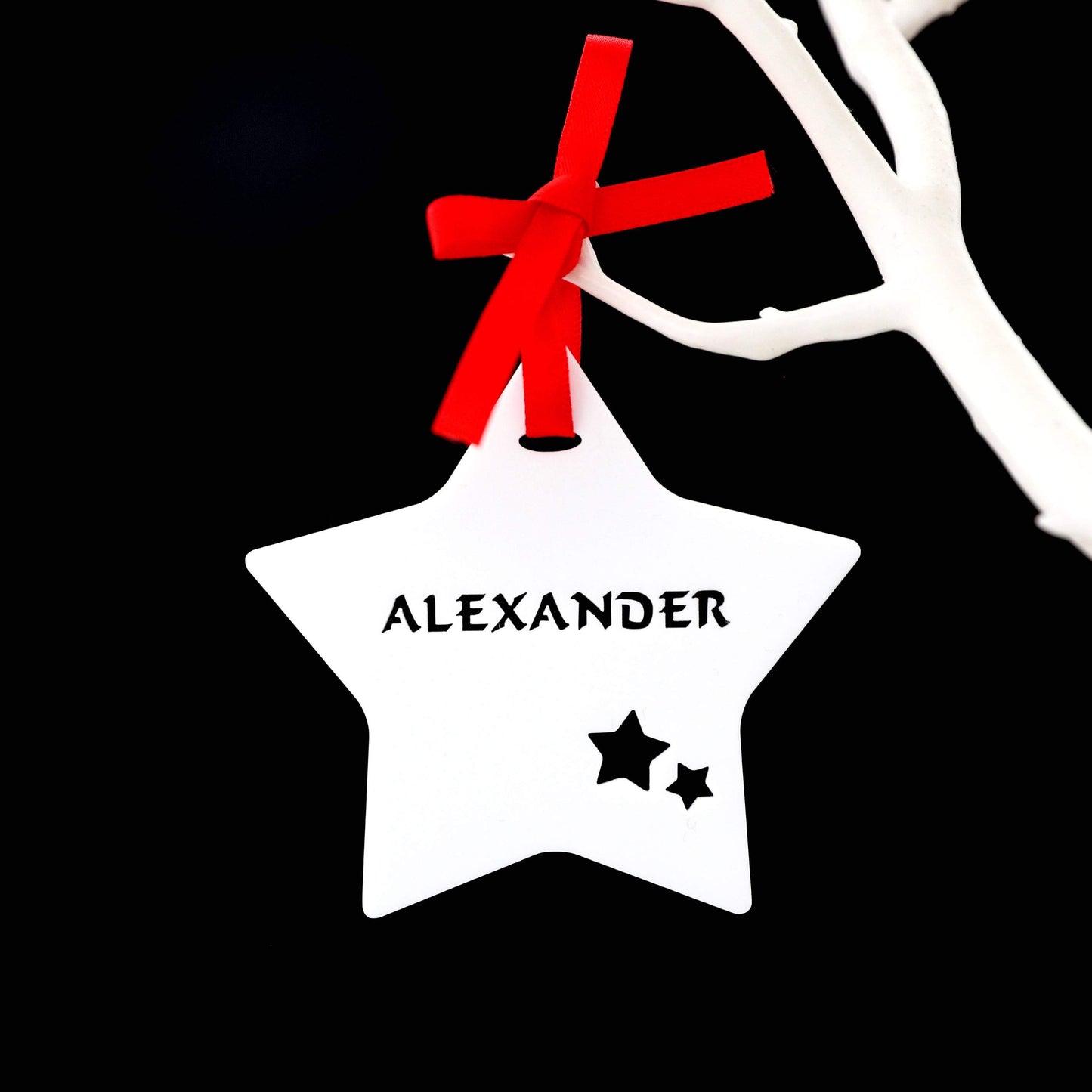 Personalised Custom White Christmas Tree Star Bauble Festive Decoration Ornament Decorations Best Balls Personalise Name Xmas .o. - DirectlyPersonalised
