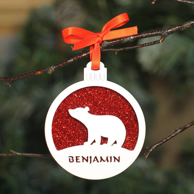 Personalised Custom White Polar Bear Christmas Tree Bauble Festive Decoration Ornament Decorations Best Personalise Name Cute Handmade Xmas - DirectlyPersonalised