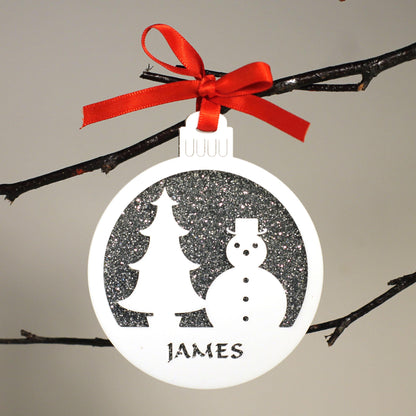 Personalised Custom White Snowman Christmas Tree Bauble Festive Decoration Ornament Decorations Best Personalise Name Handmade Xmas .o. - DirectlyPersonalised