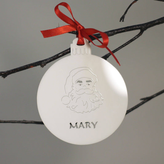 Personalised Custom White Santa Claus Father Christmas St Nicholas Christmas Tree Bauble Festive Decoration Ornament Personalise Name Xmas - DirectlyPersonalised