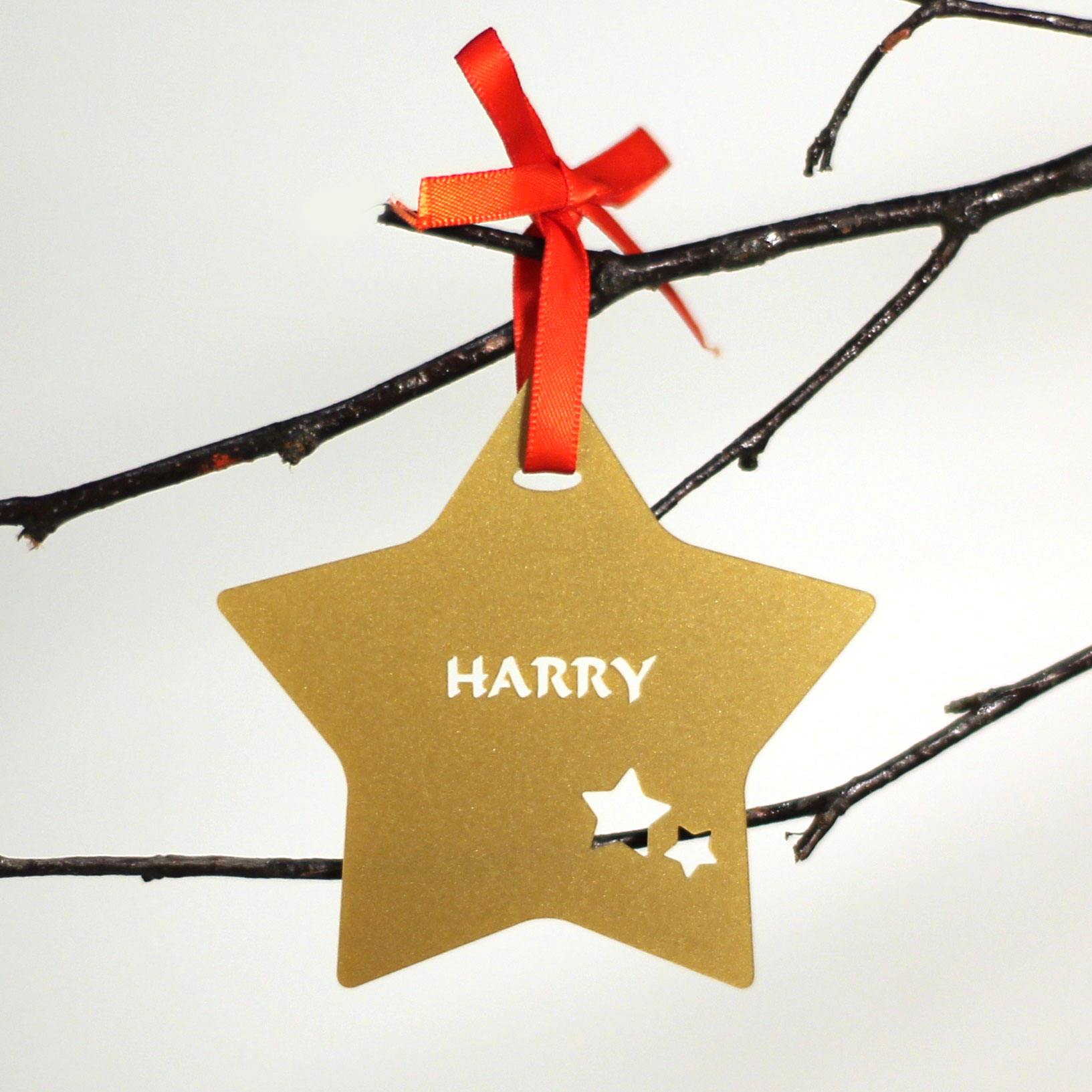 Personalised Custom Gold Christmas Tree Star Bauble Festive Decoration Ornament Decorations Best Balls Personalise Name Xmas .o. - DirectlyPersonalised