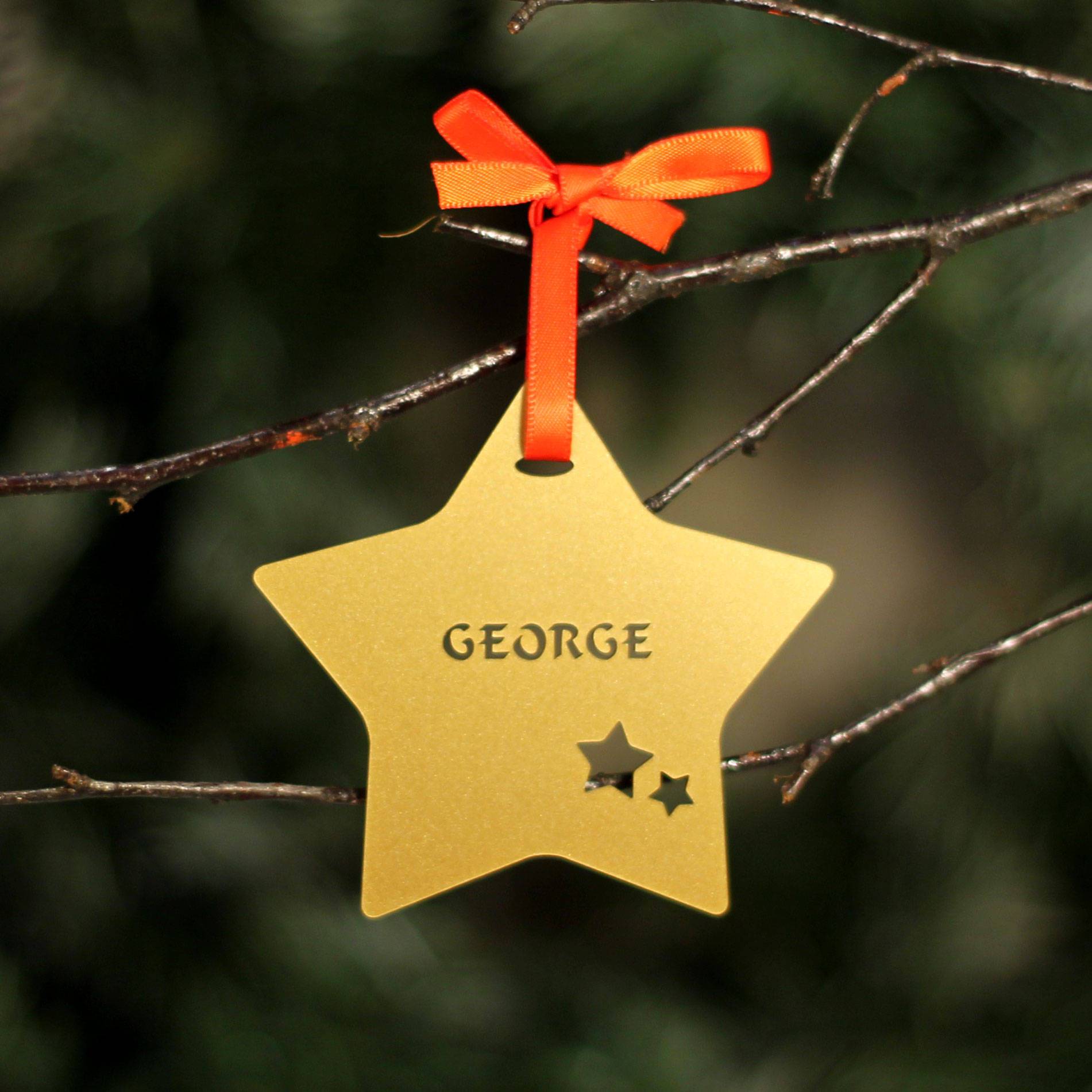 Personalised Custom Gold Christmas Tree Star Bauble Festive Decoration Ornament Decorations Best Balls Personalise Name Xmas .o. - DirectlyPersonalised