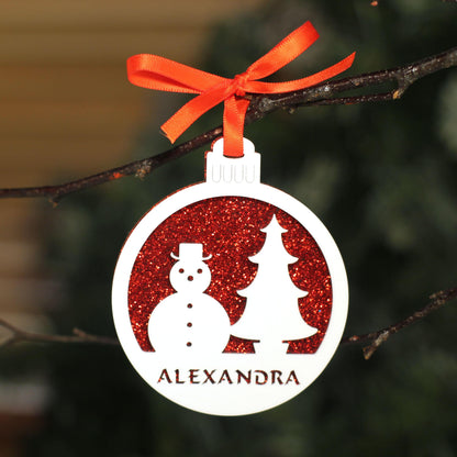 Personalised Custom White Snowman Christmas Tree Bauble Festive Decoration Ornament Decorations Best Personalise Name Handmade Xmas .o. - DirectlyPersonalised