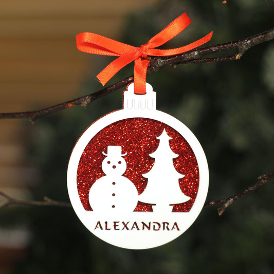 Personalised Custom White Snowman Christmas Tree Bauble Festive Decoration Ornament Decorations Best Personalise Name Handmade Xmas .o. - DirectlyPersonalised