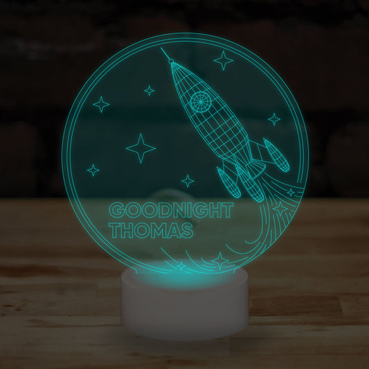 Personalised Name Rocket Lamp Custom 3D Effect Sleep Spaceship Nightlight 7 Colour LED USB Table Bedroom Desk Lamp - DirectlyPersonalised