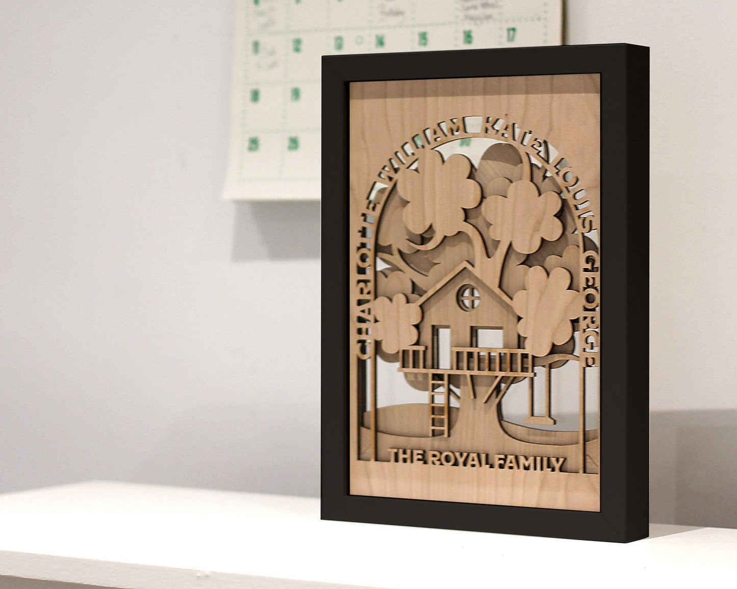 Personalised 3D Family Tree Treehouse in Oak Wood with Black Frame – Fast UK Delivery - DirectlyPersonalised