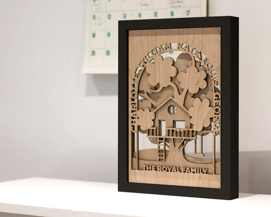 Personalised 3D Family Tree Treehouse in Oak Wood with Black Frame – Fast UK Delivery - DirectlyPersonalised