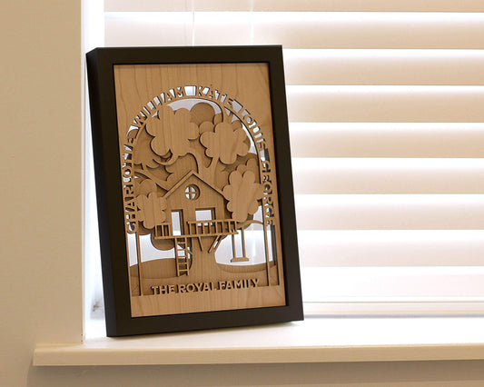 Personalised 3D Family Tree Treehouse in Oak Wood with Black Frame – Fast UK Delivery - DirectlyPersonalised