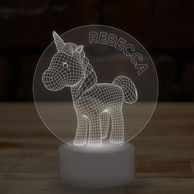 Personalised Unicorn Name Lamp Custom 3D Effect Equestrian Girl's Kids Nightlight 7 Colour LED USB Table Bedroom Desk Lamp - DirectlyPersonalised