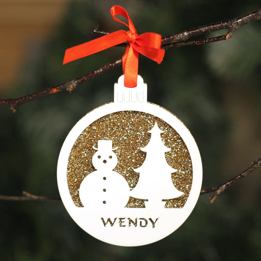 Personalised Custom White Snowman Christmas Tree Bauble Festive Decoration Ornament Decorations Best Personalise Name Handmade Xmas .o. - DirectlyPersonalised